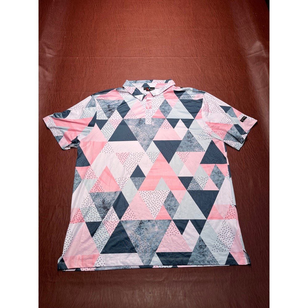 Yatta Golf Mens XXL Polo Shirt Pink Grey Geometric Triangle Performance Golf Top